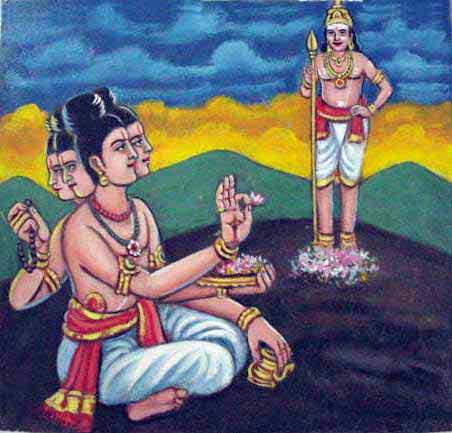 Brahma Deva worshipping Lord Śrī Subrahmanya during the Kreta Yuga