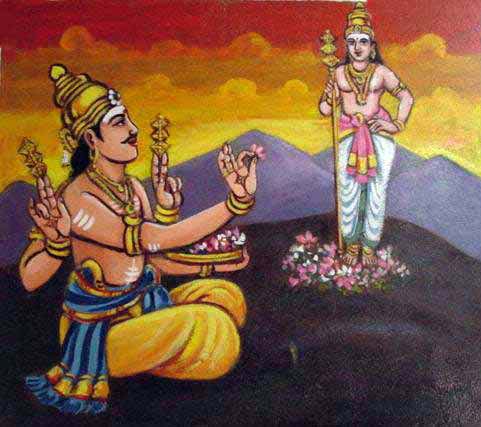 God Indra worshipping Lord Subrahmanya during the Treta Yuga