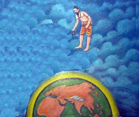 Bhogar, while traversing the sky, observes faraway places like Mecca, Medina, Rome, and China