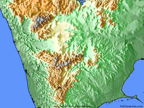 118.0 nm east and west of Palani. Mercator projection.