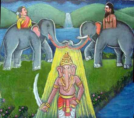Birth of Tarakasuran , the elephant-faced  brother of Curapatuman.