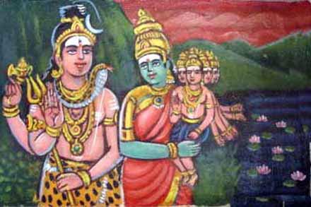 Uma Devi gathers all six babies and transforms them into the six-faced Arumukhan.