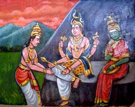 Lord Murugan receives the Vel from His Father Lord Siva.