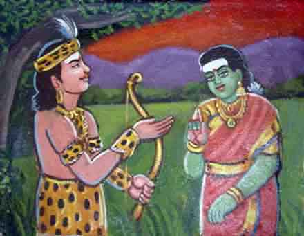 Lord Murugan, assuming the form of a Vedar (hunter), seeks Valli's love.