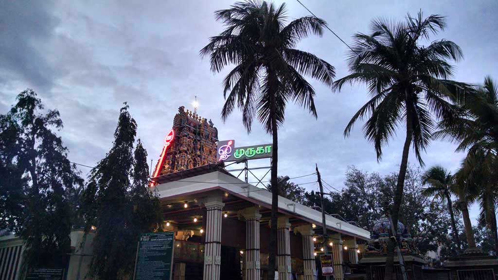 Tiru Avinankudi temple beneath palm trees